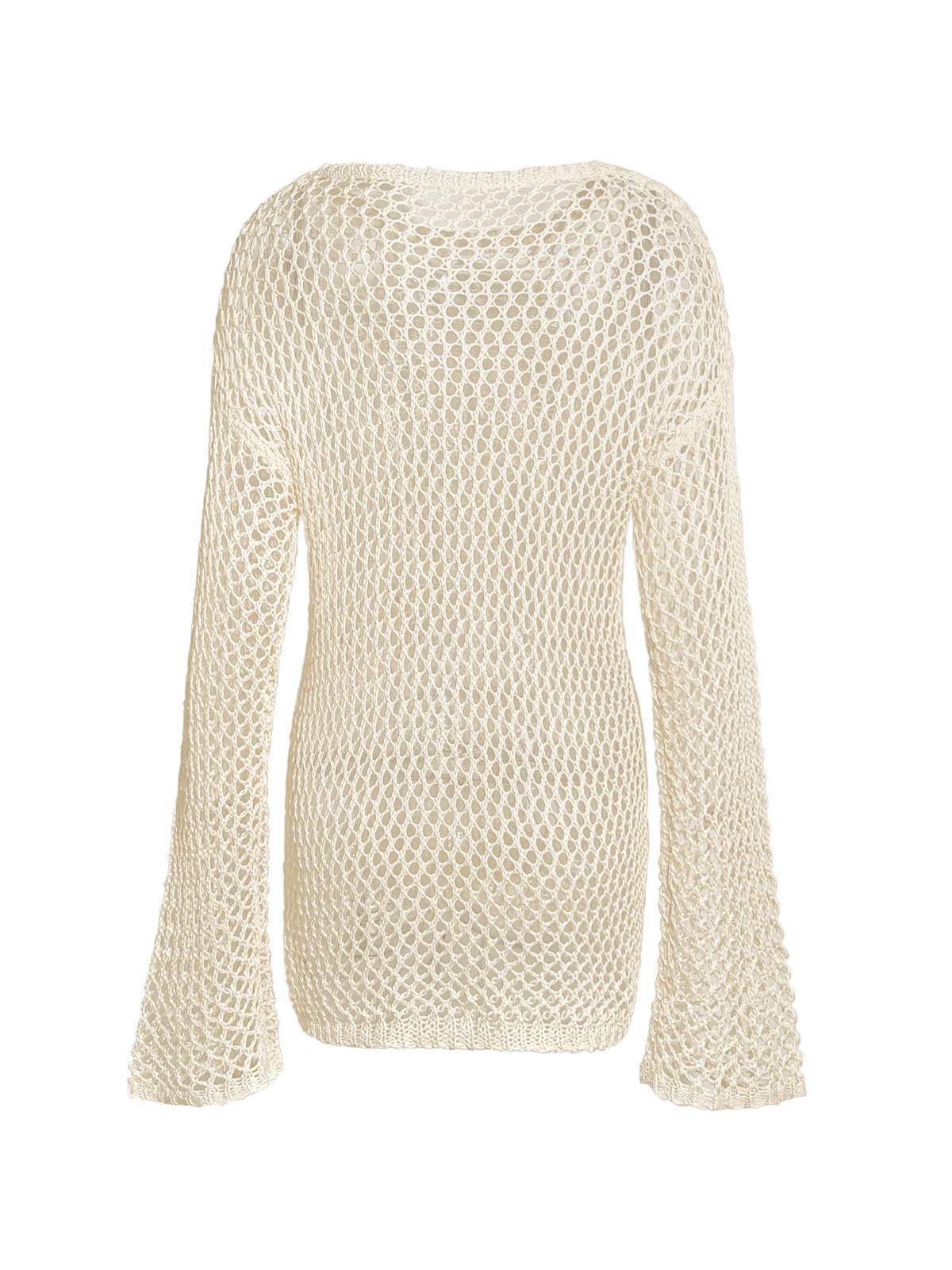 Cross Pattern Crochet Hollow Long Sleeve Knit Top