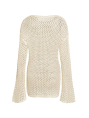 Cross Pattern Crochet Hollow Long Sleeve Knit Top