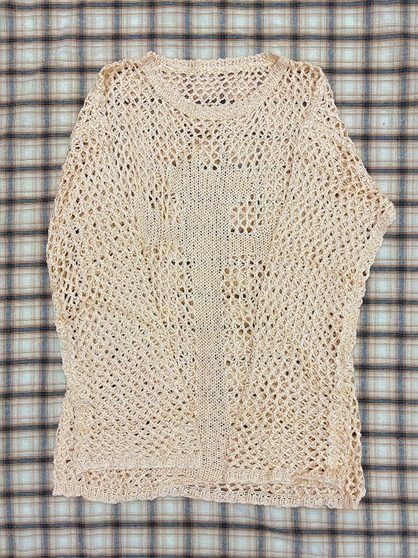 Cross Pattern Crochet Hollow Long Sleeve Knit Top