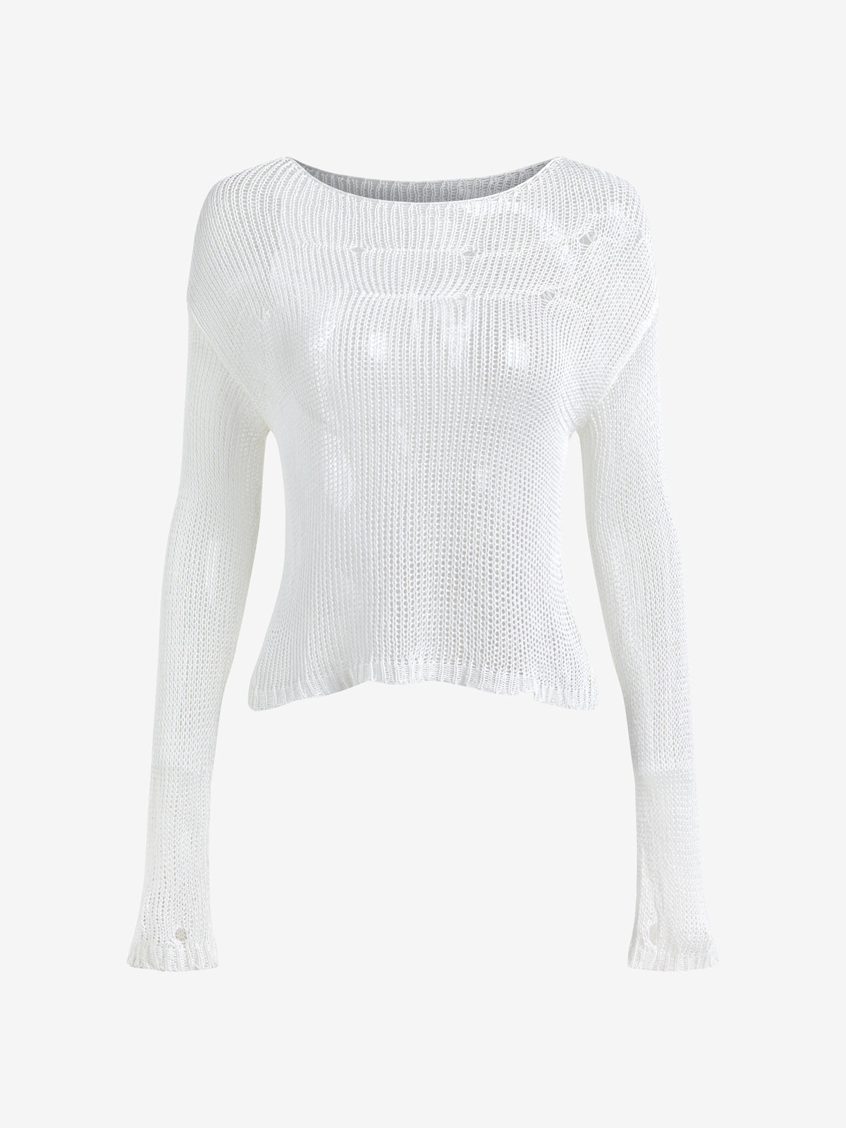 Distressed Crochet Knit Long Sleeve Crop Top