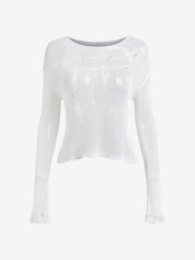 Distressed Crochet Knit Long Sleeve Crop Top