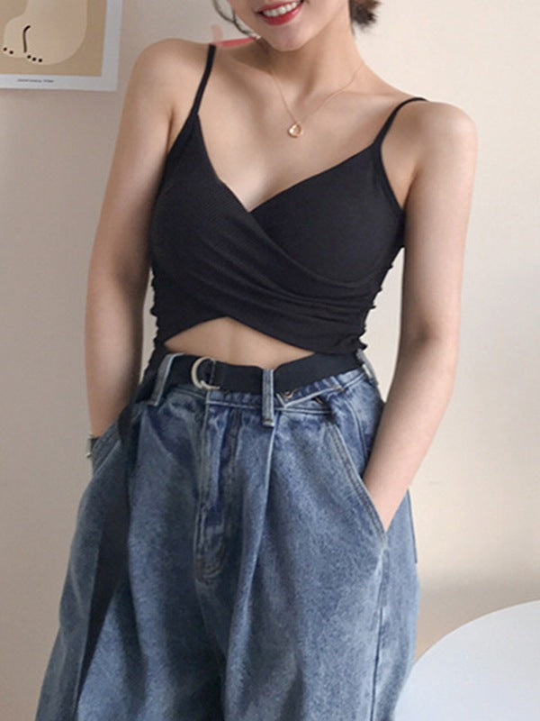 Criss Cross Ribbed Crop Cami Top