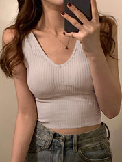 Rib V Neck Cropped Tank Top