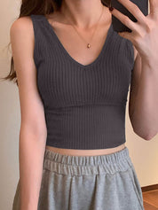 Rib V Neck Cropped Tank Top