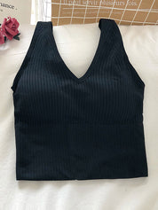 Rib V Neck Cropped Tank Top
