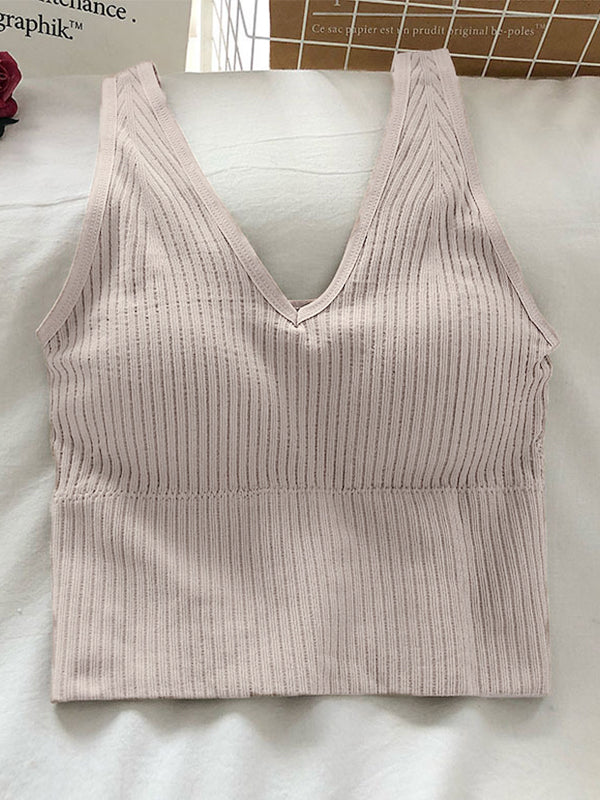 Rib V Neck Cropped Tank Top