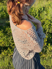 Hollow Out Crochet Knit Long Sleeve Crop Top
