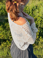 Hollow Out Crochet Knit Long Sleeve Crop Top