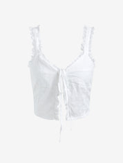 Lace Trim Backless Strappy Tie Corset Top