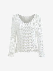 Hollow Out Long Sleeve Heart Crochet Knit Top