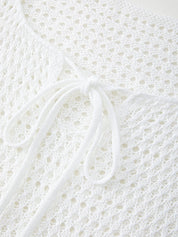 Tie Front White Open Knit Top