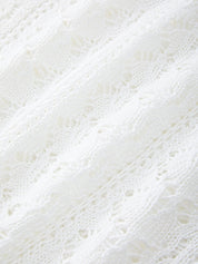 Tie Front White Open Knit Top