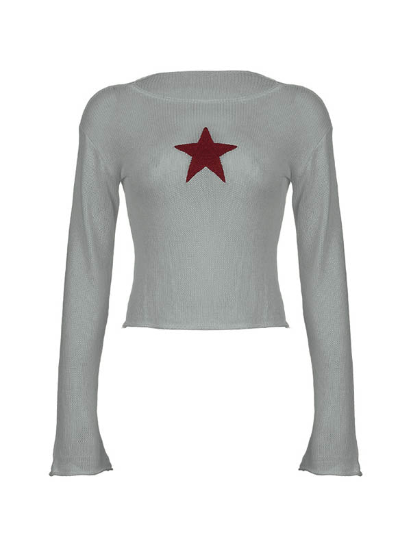 Star Crochet Knit Cropped Knit Top