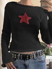 Star Crochet Knit Cropped Knit Top