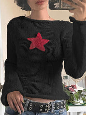 Star Crochet Knit Cropped Knit Top
