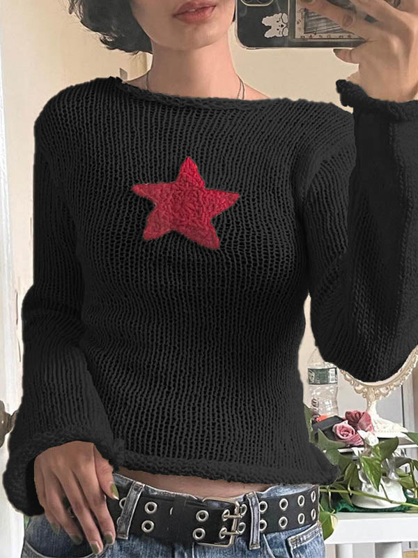 Star Crochet Knit Cropped Knit Top