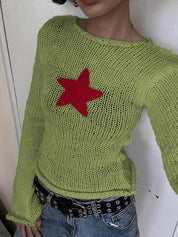 Star Crochet Knit Cropped Knit Top