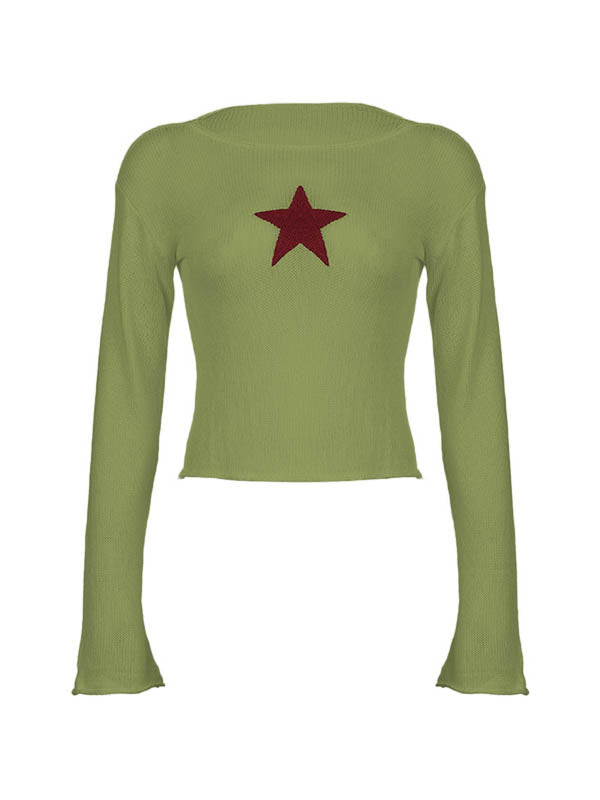 Star Crochet Knit Cropped Knit Top