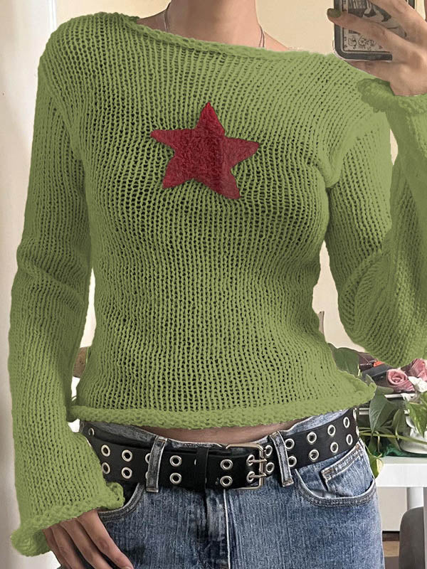 Star Crochet Knit Cropped Knit Top