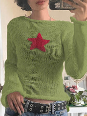 Star Crochet Knit Cropped Knit Top