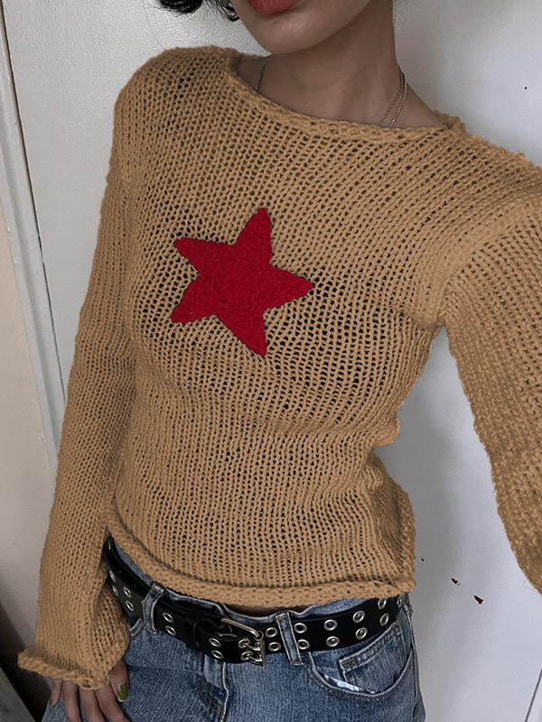 Star Crochet Knit Cropped Knit Top
