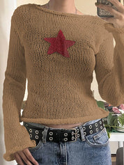 Star Crochet Knit Cropped Knit Top