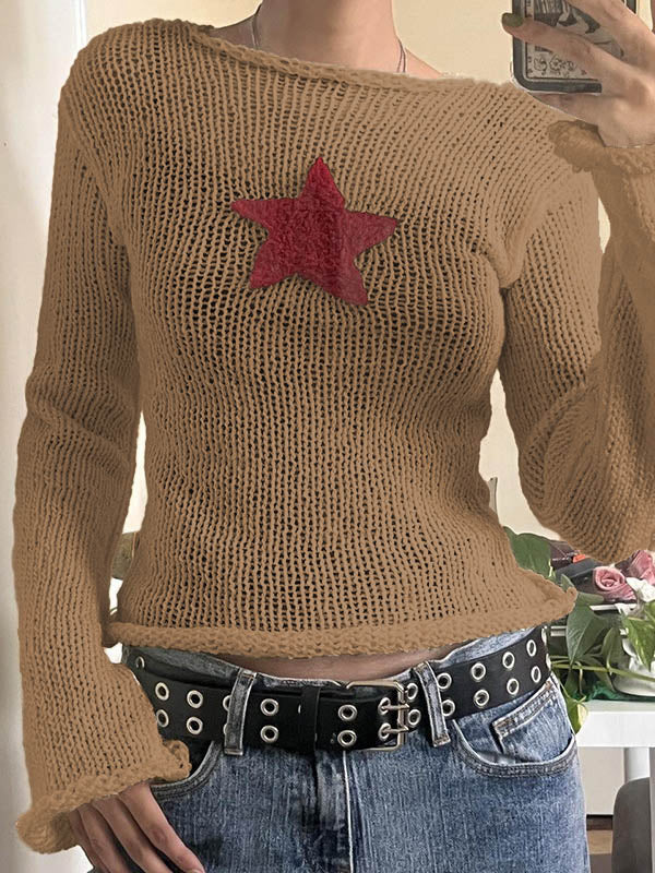 Star Crochet Knit Cropped Knit Top