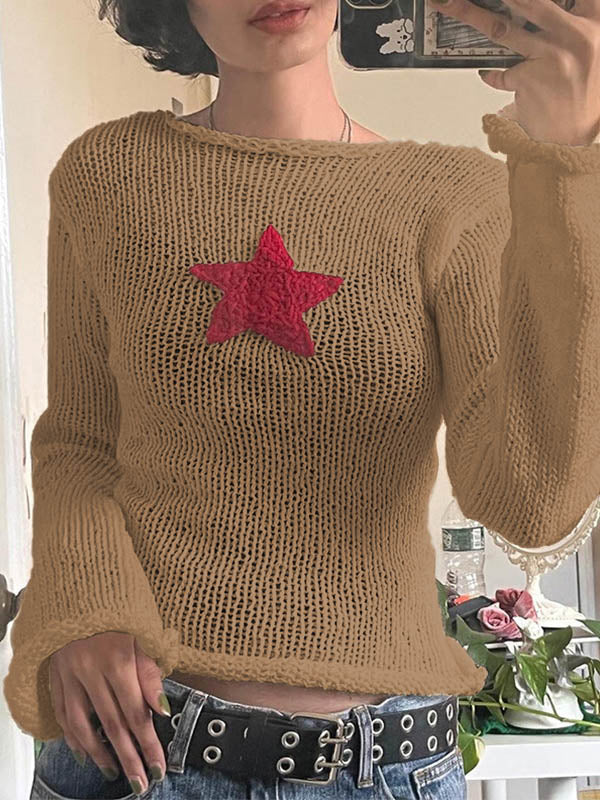 Star Crochet Knit Cropped Knit Top