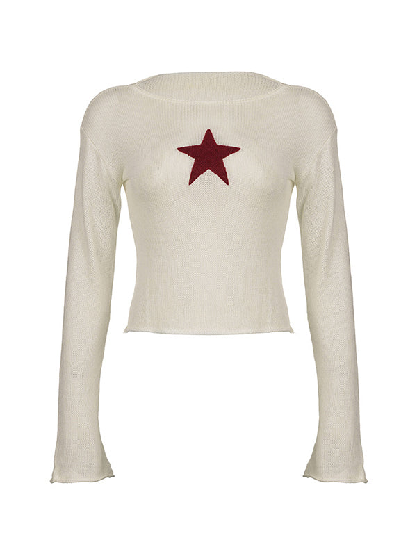 Star Crochet Knit Cropped Knit Top