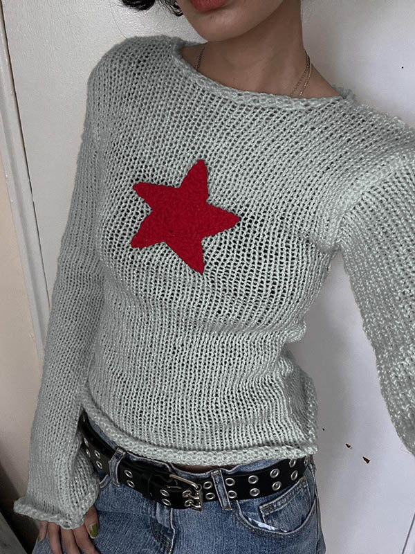 Star Crochet Knit Cropped Knit Top