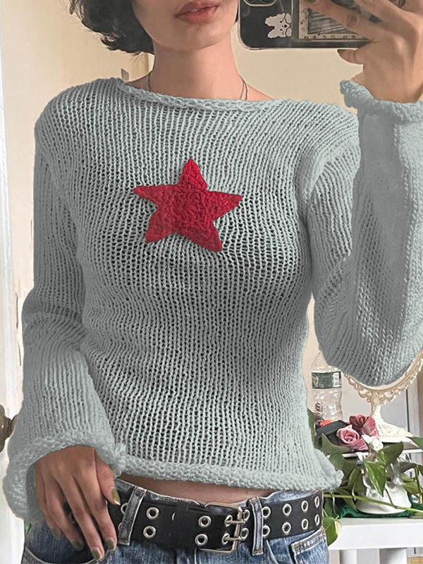 Star Crochet Knit Cropped Knit Top