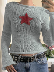 Star Crochet Knit Cropped Knit Top