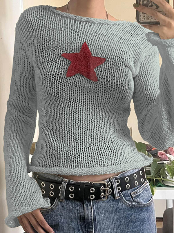 Star Crochet Knit Cropped Knit Top