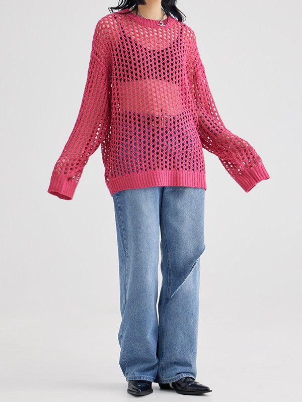 Oversized Crochet Open Knit Top