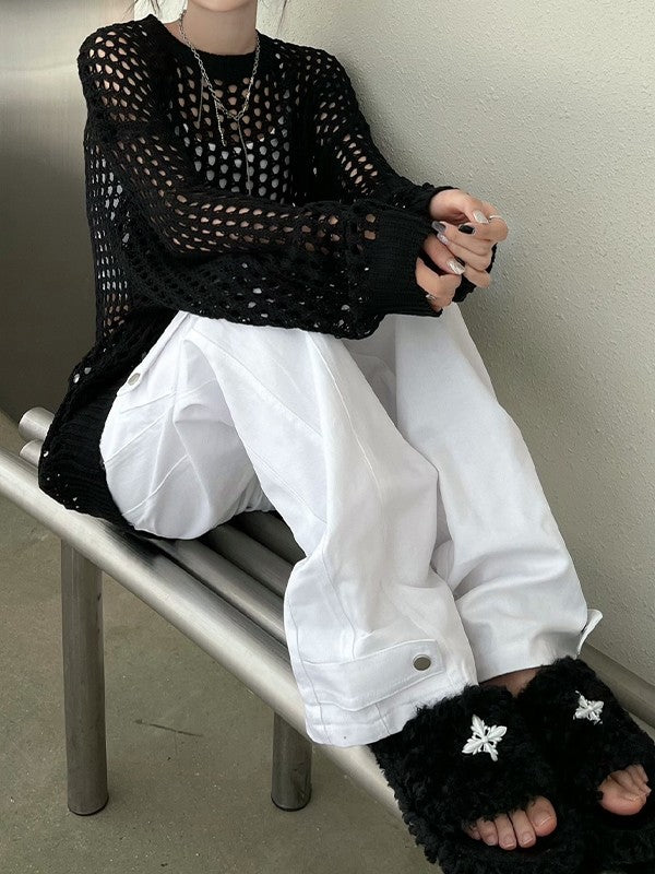 Oversized Crochet Open Knit Top