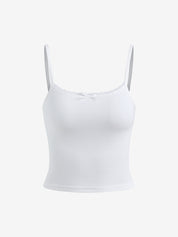 Lace Trim Solid Color Crop Cami Top