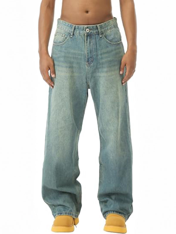 American retro gradient loose wide-leg jeans