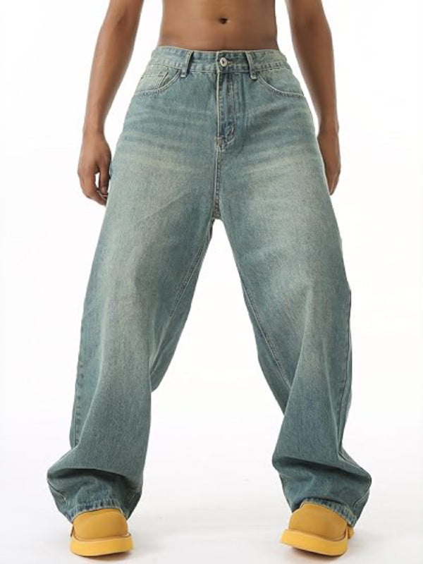 American retro gradient loose wide-leg jeans