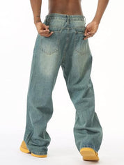American retro gradient loose wide-leg jeans