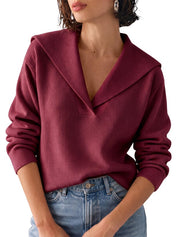 Womens Lapel Collar V Neck Pullover Sweaters