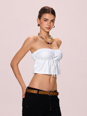 White Lace Up Bandeau Top