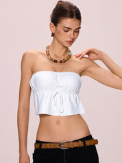 White Lace Up Bandeau Top