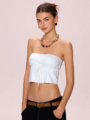 White Lace Up Bandeau Top