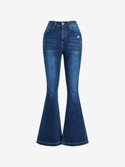 Blue Wash Distressed Stretch Flare Jeans