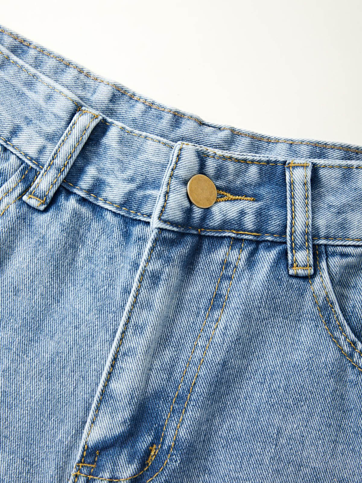 Basic Wash Letter Print Straight Leg Boyfriend Jeans