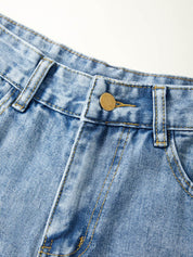 Basic Wash Letter Print Straight Leg Boyfriend Jeans