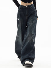 Vintage Blue Star Print 90s Boyfriend Jeans