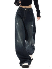 Vintage Blue Star Print 90s Boyfriend Jeans