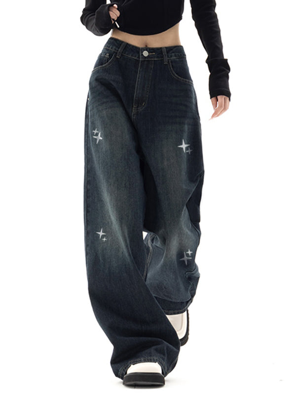 Vintage Blue Star Print 90s Boyfriend Jeans