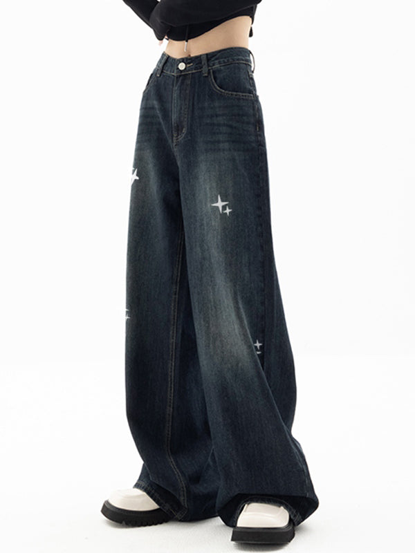 Vintage Blue Star Print 90s Boyfriend Jeans